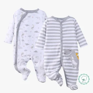 2pcs Zip Footed Rompers for Baby Boys